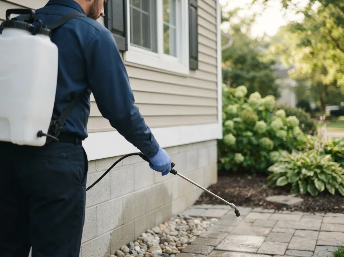 Pest control technician inspecting a home in Morris, OK